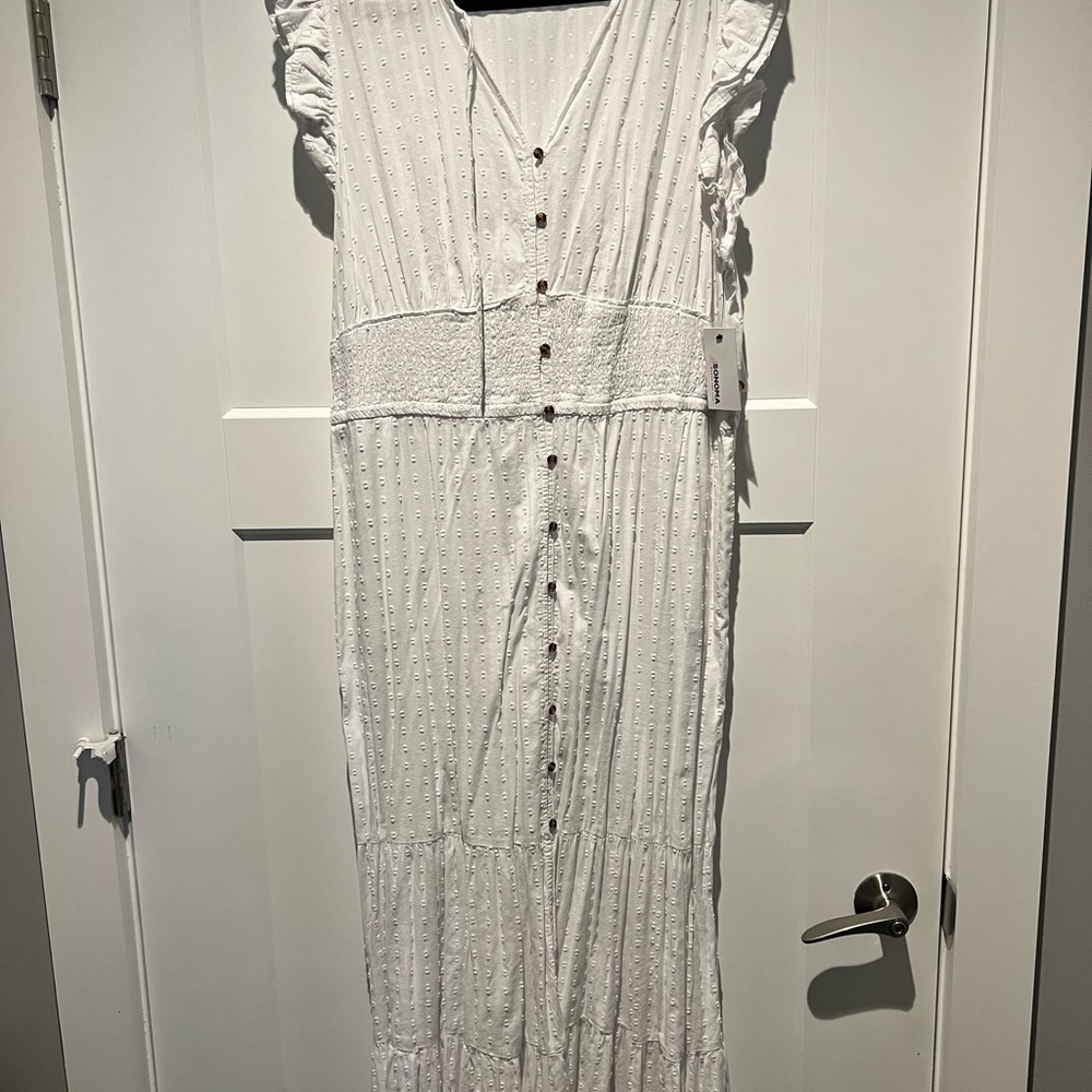 Sonoma Cream Flutter Sleeve V-Neck Sundress